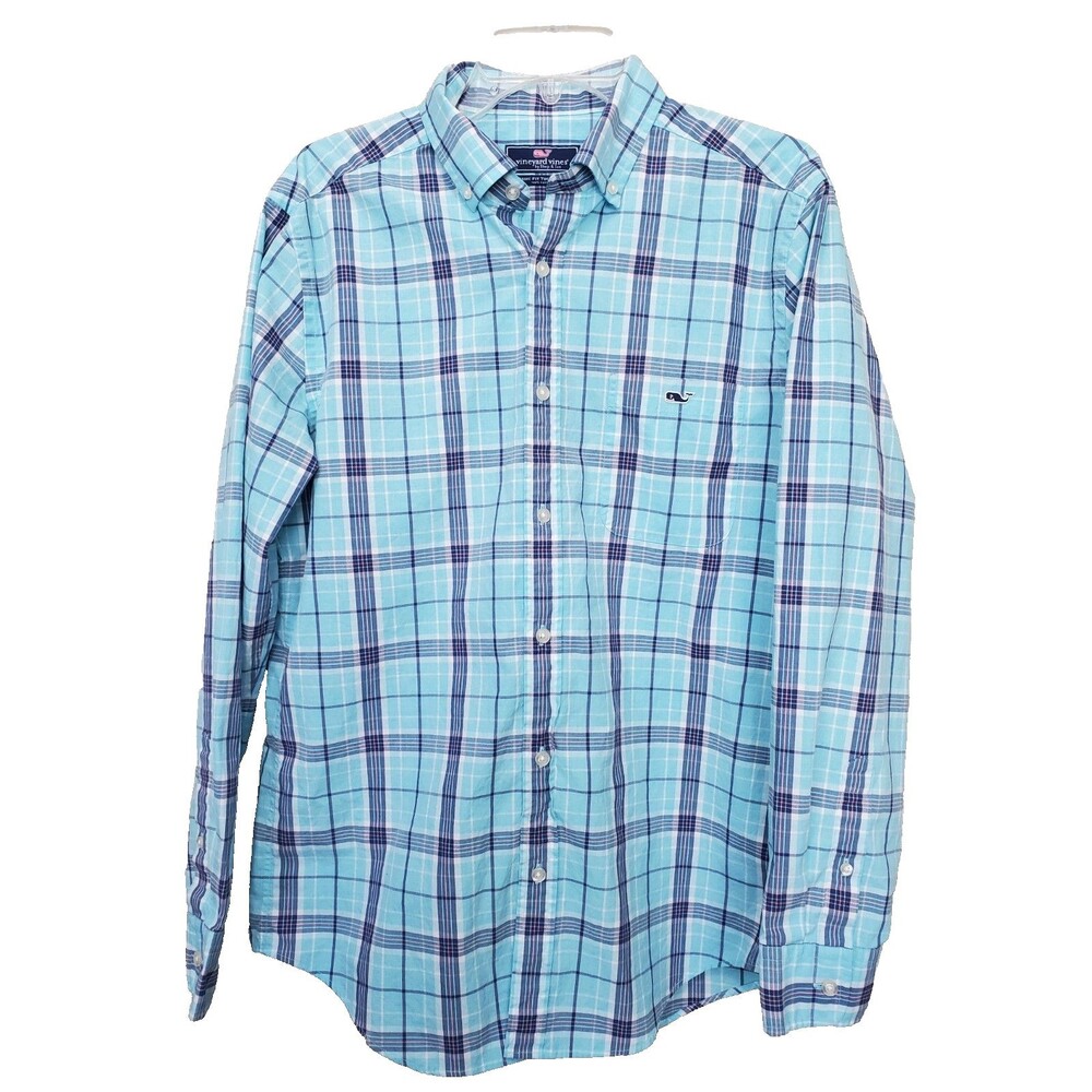 vineyard vines Men's Classic Fit Tucker Shirt Cotton Blue Plaid Size Medium